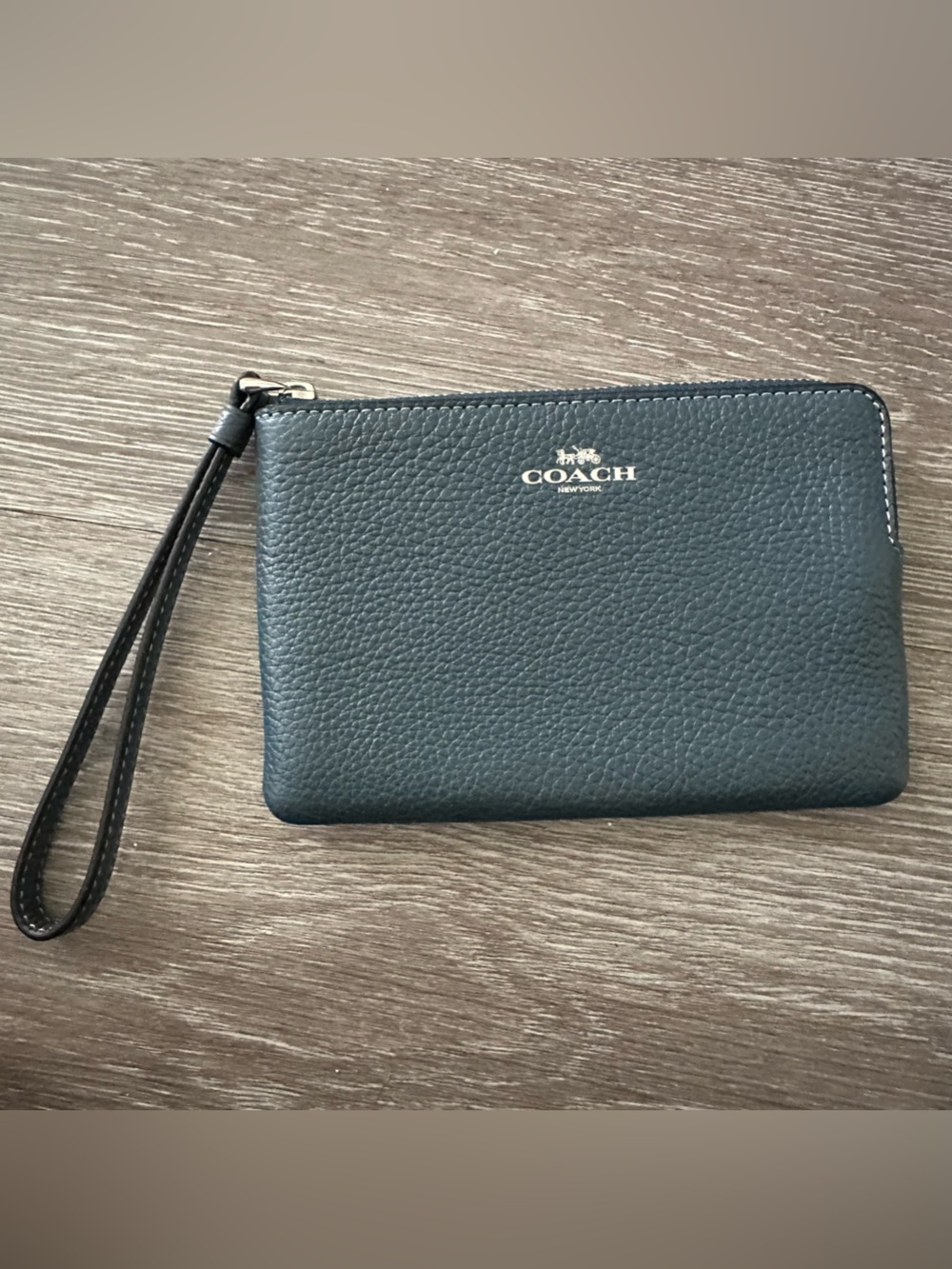 NWT Coach Corner Zip Wristlet CP483 Denim Pebble Leather Silver Hardware